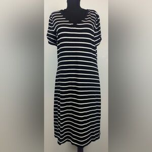 T‎ by Talbots Women's Black & White Striped T-Shirt Dress Modal Casual Size Med
